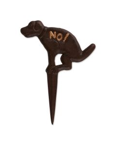 NO! POOPING CAST IRON GARDEN STAKE